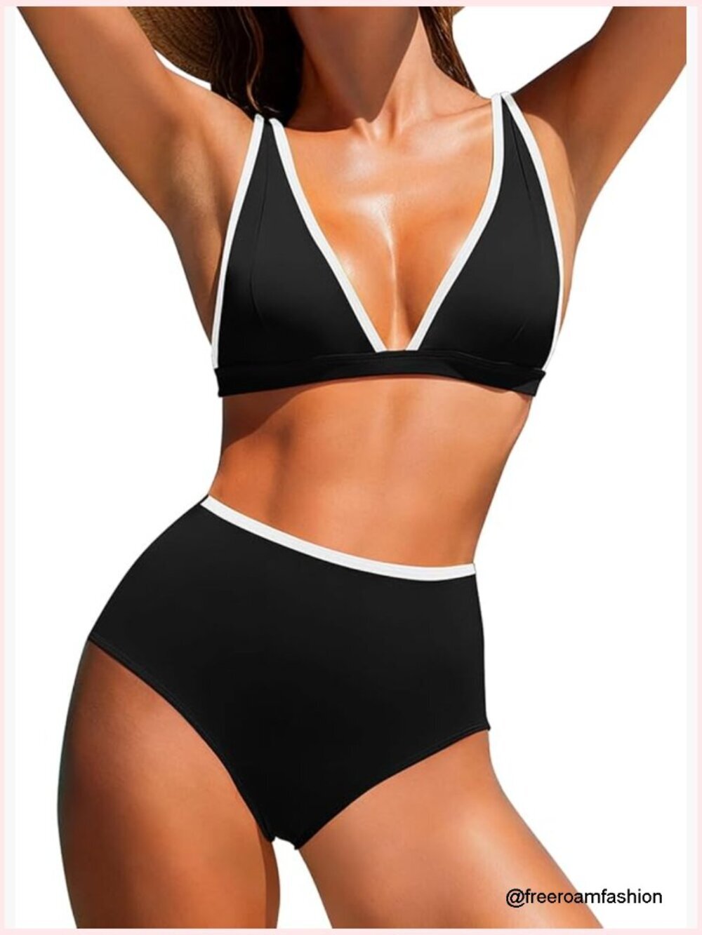 High Waisted Bikini Set V Neck Color Block Two Piece Swimwear 2026